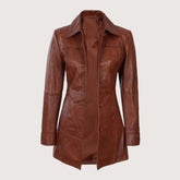 Kandis Womens Cognac Leather Car Coat